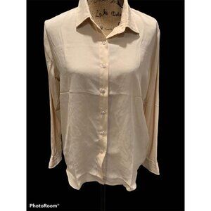 🍒 2/$20 🍒 New Buff Sheer Button Up Blouse  with Roll Up Long Leeves XL